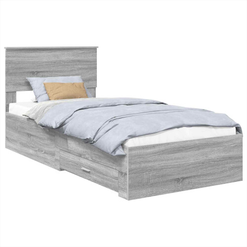 Berkfield Bed Frame Grey Sonoma and Silver 75 x 190 cm Engineered Wood 1
