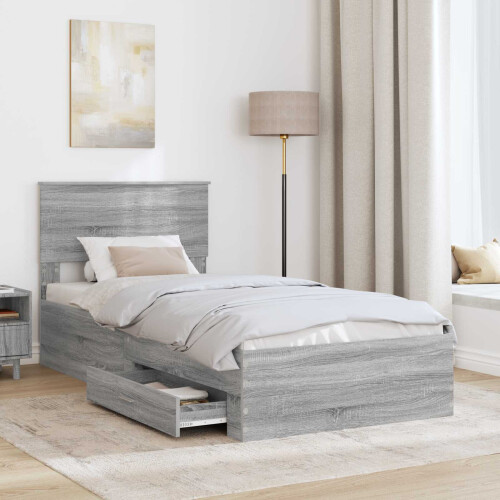 Berkfield Bed Frame Grey Sonoma and Silver 75 x 190 cm Engineered Wood 2