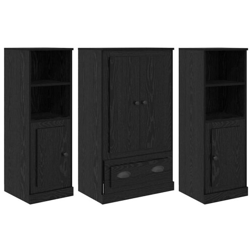 Berkfield Highboard with Drawer 3 pcs Black Oak Engineered Wood 1