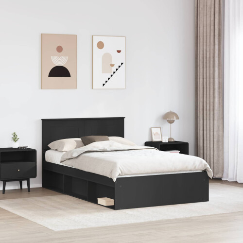 Berkfield Bed Frame with Headboard Black 135 x 190 cm Engineered wood 2