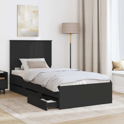 Berkfield Bed Frame with Drawer Black 75 x 190 cm Engineer Wood 2