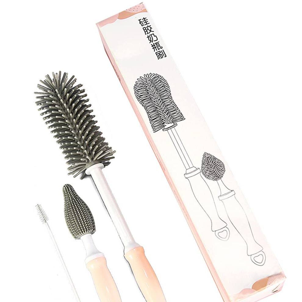 Baby Bottle Cleaning Brush Set 3pcs, Silicone Bottle Cleaner with 360 Rotation and Long Handle