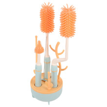 Bottle Brush Set with Straw and Pacifier Cleaners, Multi‑Function Baby Bottle Cleaning Brushes with Stand, Blue