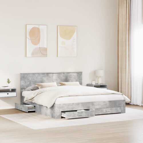 Berkfield Bed Frame Concrete Grey 200 x 200 cm Engineered Wood 2