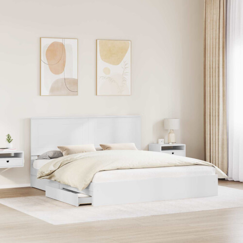 Berkfield Storage Bed with Headboard White 180 x 200 cm Engineered Wood 2