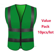 Reflective Safety Vest Green L with Custom  Printing, Breathable Multi Pocket  Visibility Workwear