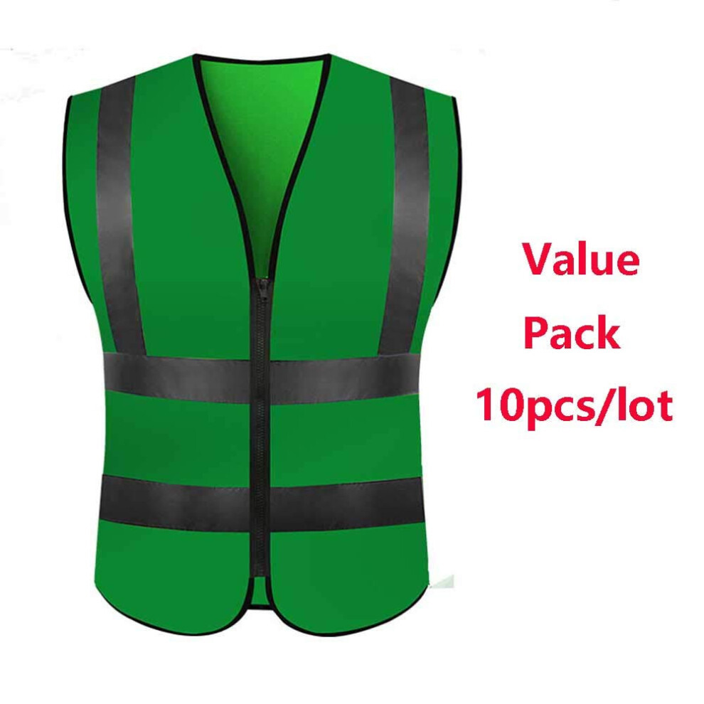 Reflective Safety Vest Green L With Custom Printing, Breathable Multi Pocket Visibility Workwear 9045646589848