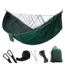 Ultralight 2 Person Camping Hammock with Mosquito Net, Durable Outdoor Fabric, Dark Green for Adults