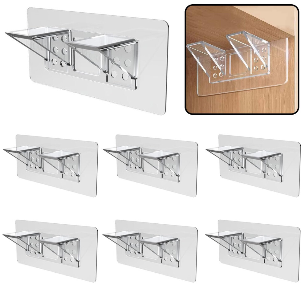 12Pack Heavy Duty Adhesive Shelf Brackets, Clear No Drill Wall Mount Supports For Cabinets, Closets And Bookshelves 9045646589923