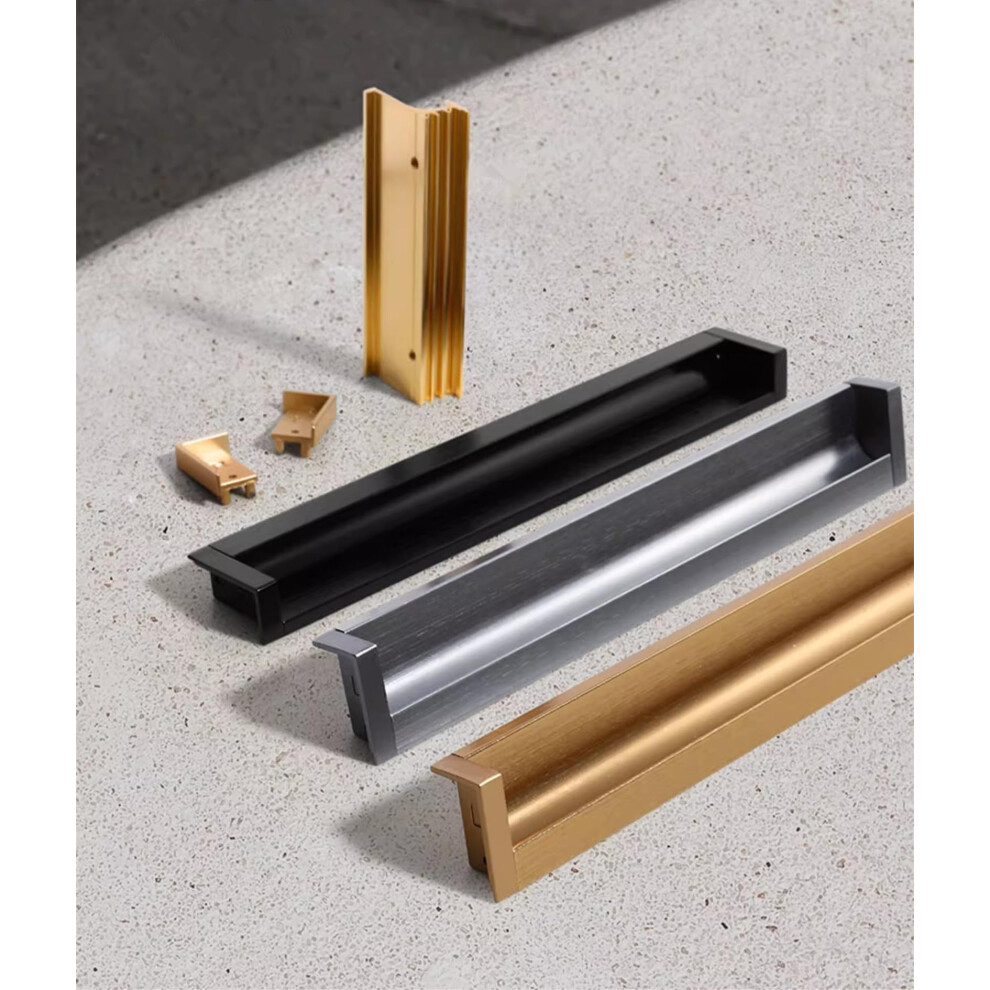 Gray Recessed Cabinet Pulls And Hidden Drawer Handles, Modern Invisible Design, 100Mm Aluminum 9045646589954