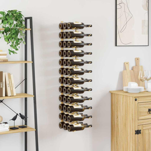 Berkfield Wall Mounted Wine Rack for 36 Bottles Gold Iron 2