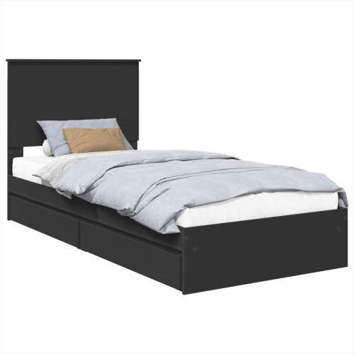 Berkfield Storage Bed with Headboard Black 75 x 190 cm Engineered Wood 1