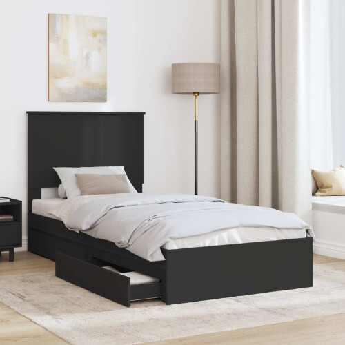 Berkfield Storage Bed with Headboard Black 75 x 190 cm Engineered Wood 2