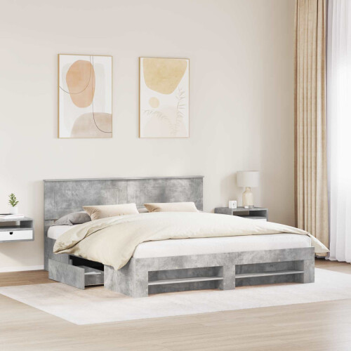 Berkfield Bed Frame Concrete Grey 200 x 200 cm Engineered Wood 2
