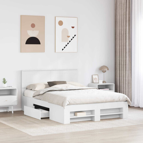 Berkfield Bed Frame with Headboard White 150 x 200 cm Engineered Wood 2