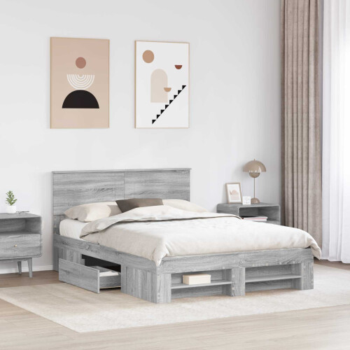 Berkfield Bed Frame Grey Sonoma 140 x 200 cm Engineered Wood 2