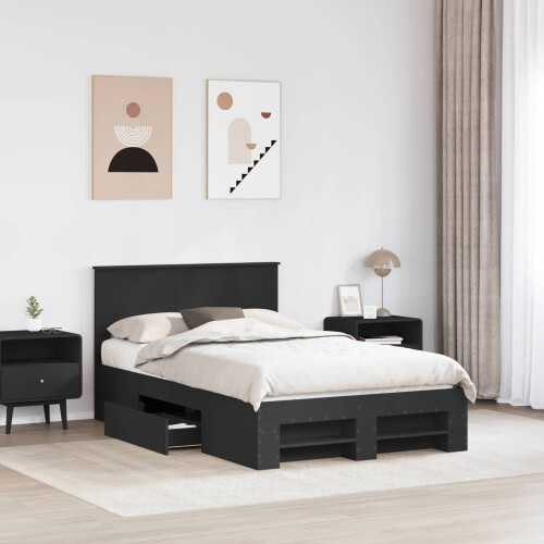 Berkfield Bed Frame with Headboard Black 137 x 203 cm Engineered Wood 2