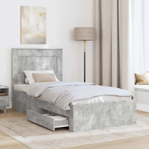 Berkfield Bed Frame Concrete Grey and Silver 75 x 190 cm Engineered Wood 2