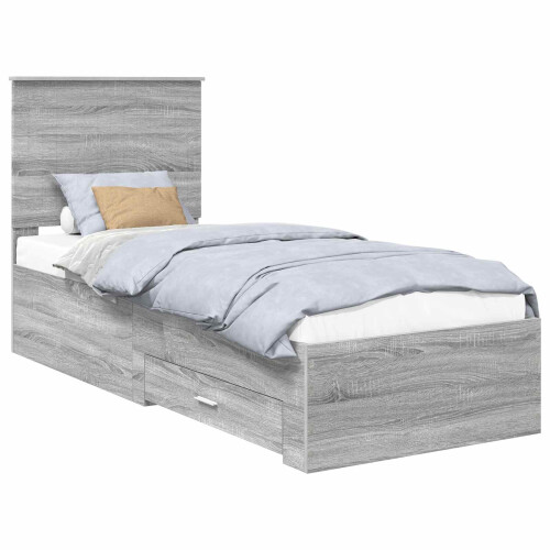 Berkfield Bed Frame Grey Sonoma and Silver 70 x 190 cm Engineered Wood 1