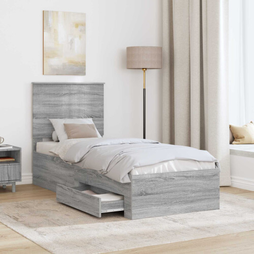 Berkfield Bed Frame Grey Sonoma and Silver 70 x 190 cm Engineered Wood 2
