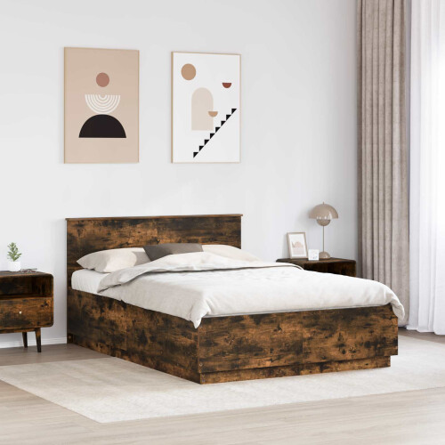 Berkfield Bed Frame Smoked Oak 150 x 200 cm Engineered Wood 2