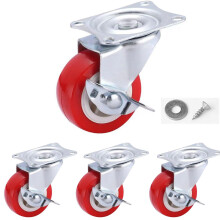 Heavy Duty Furniture Casters with Brake, Silent Swivel Universal Wheels Set of 4 Red 2 Inch, Smooth Rolling and Durable