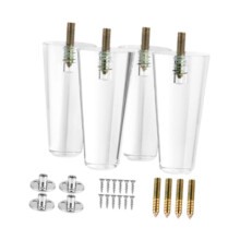 4 Inch Clear Acrylic Furniture Legs Set of 4, Modern Transparent Design for Sofa Couch Chair Ottoman