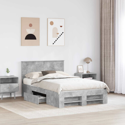 Berkfield Bed Frame Concrete Grey 120 x 200 cm Engineered Wood 2
