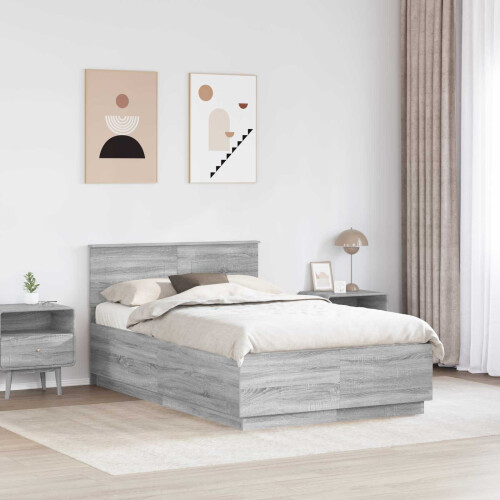 Berkfield Bed Frame Grey Sonoma 135 x 190 cm Engineered Wood 2