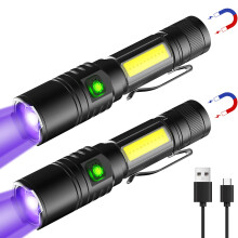 USB Rechargeable 3in1 UV Flashlight 395nm Black Light with 7 Modes, Zoomable, Waterproof Pet Urine Detector
