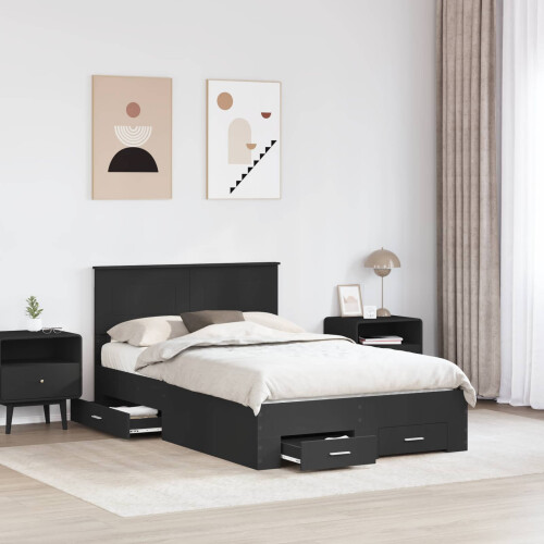 Berkfield Bed Frame with Headboard Black 135 x 190 cm Engineered Wood 2