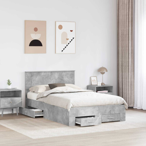 Berkfield Bed Frame Concrete Grey 135 x 190 cm Engineered Wood 2