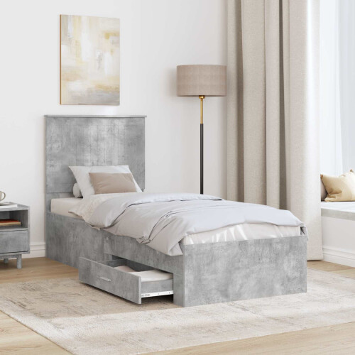 Berkfield Bed Frame Concrete Grey and Silver 70 x 190 cm Engineered Wood 2