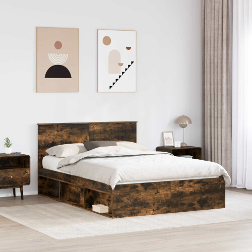 Berkfield Bed Frame Smoked Oak 135 x 190 cm Solid Pine Wood 2