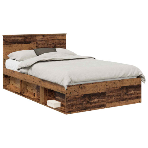 Berkfield Bed Frame with Headboard Old Wood 120 x 190 cm Solid Pine Wood 1