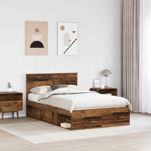 Berkfield Bed Frame with Headboard Old Wood 120 x 190 cm Solid Pine Wood 2