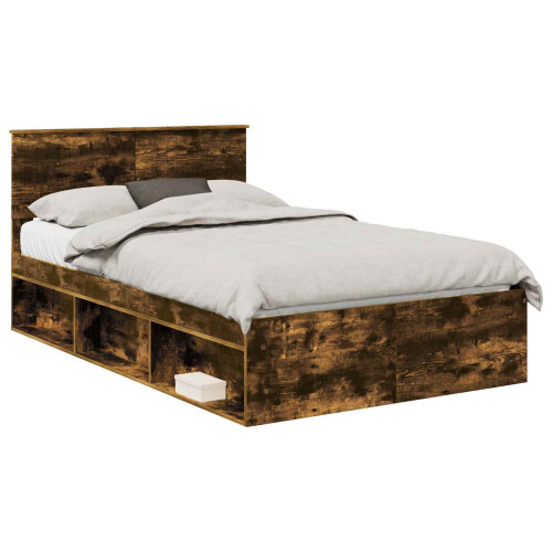 Berkfield Bed Frame Smoked Oak 120 x 190 cm Solid Pine Wood 1