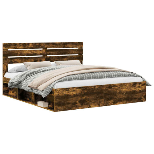 Berkfield Bed Frame Smoked Oak 200 x 200 cm Solid Pine Wood 1