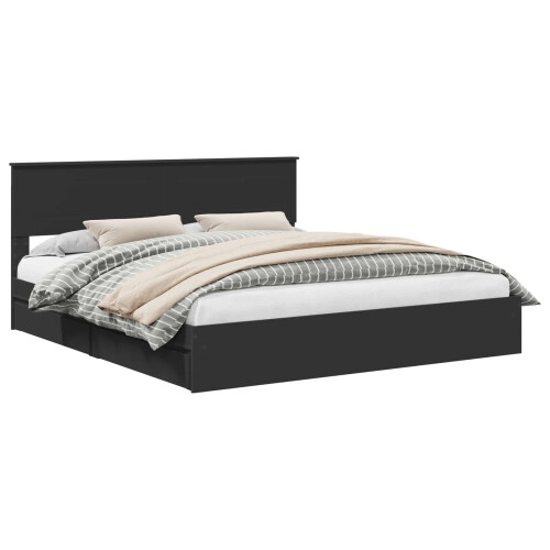 Berkfield Storage Bed with Headboard Black 200 x 200 cm Engineered Wood 1
