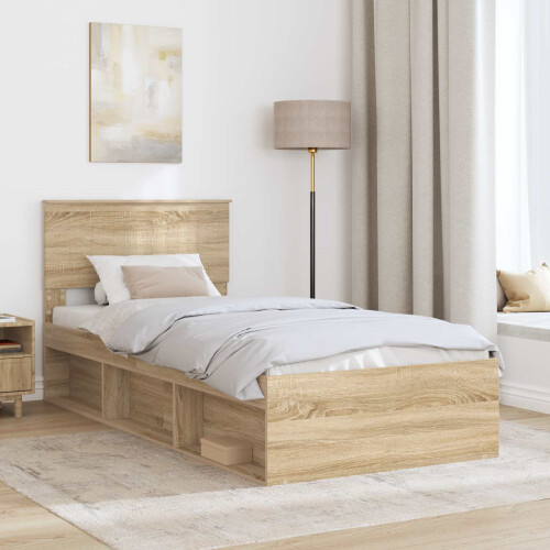 Berkfield Bed Frame with Headboard Sonoma 90 x 190 cm Solid Pine Wood 2