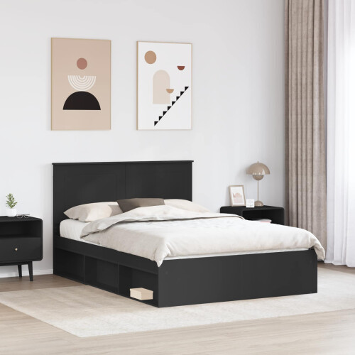 Berkfield Bed Frame with Headboard Black 150 x 200 cm Solid Pine Wood 2