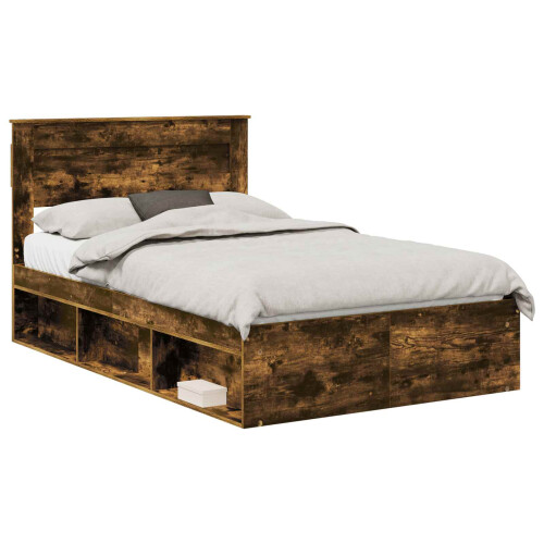 Berkfield Bed Frame with Storage Smoked Oak 120 x 190 cm Solid Pine Wood 1
