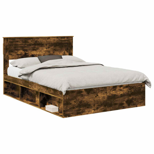 Berkfield Bed Frame with Storage Smoked Oak 150 x 200 cm Solid Pine Wood 1
