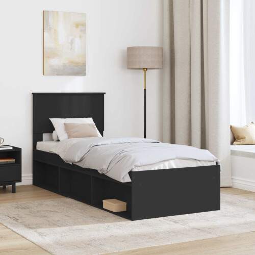 Berkfield Bed Frame with Headboard Black 75 x 190 cm Solid Pine Wood 2