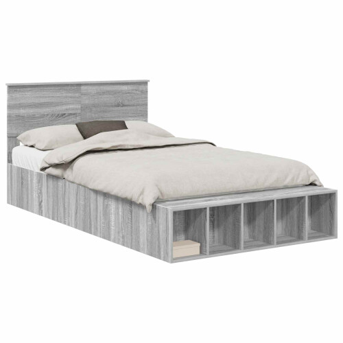 Berkfield Bed Frame with Shelf Grey Sonoma 120 x 190 cm Engineered Wood 1