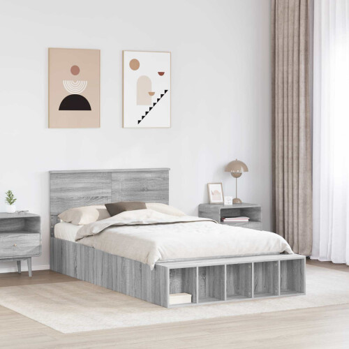 Berkfield Bed Frame with Shelf Grey Sonoma 120 x 190 cm Engineered Wood 2