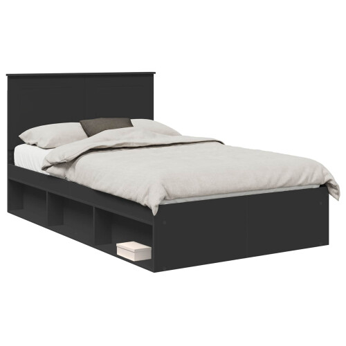 Berkfield Bed Frame with Headboard Black 135 x 190 cm Solid Pine Wood 1