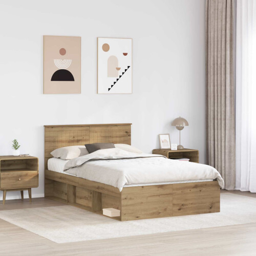 Berkfield Bed Frame Artisian Oak 120 x 190 cm Solid Pine Wood 2