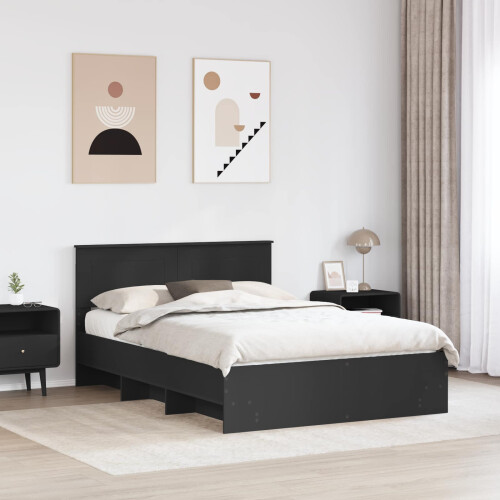 Berkfield Bed Frame with Headboard Black 140 x 200 cm Engineered Wood 2