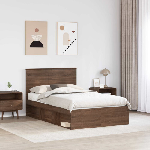 Berkfield Bed Frame with Headboard Brown Oak 120 x 190 cm Solid Pine Wood 2